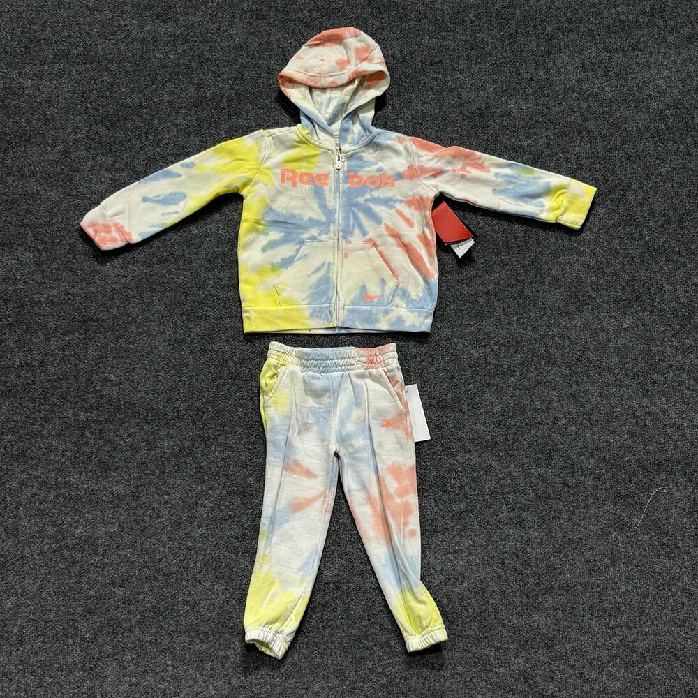 Reebok Fleece Tracksuit Set Toddler 4T Multicolor Tie Dye Hoodie Pants NWT